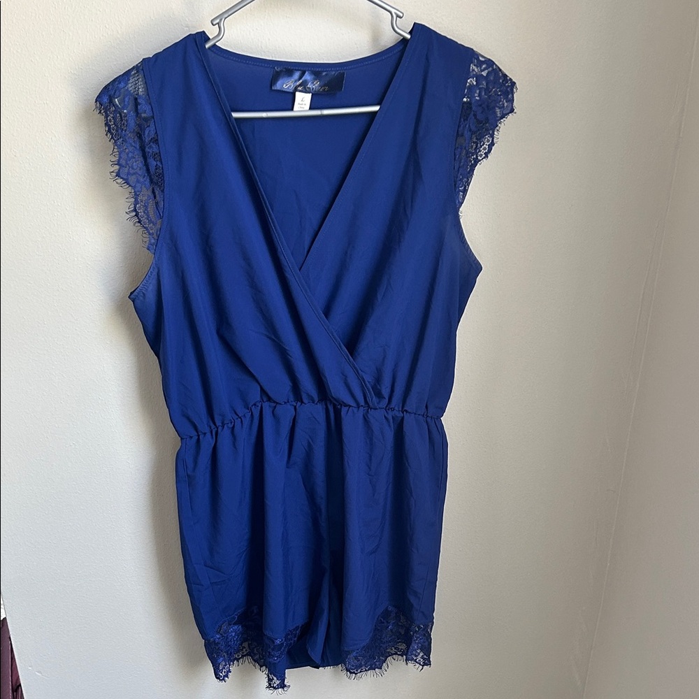 Royal Blue Lace Trim Romper